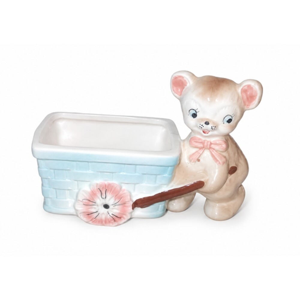 Vintage Ceramic Bear Pushing Cart Planter Napcoware? Decor Mid-Century Rare